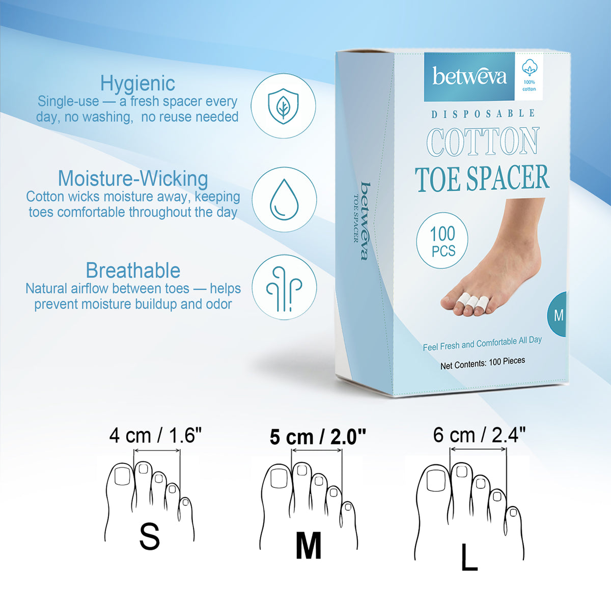 Disposable Toe Separators for Sweaty & Rubbing Toes